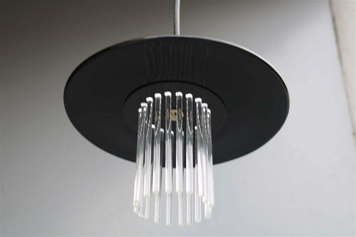 Minimal Round Chandelier 1980 Black Murano Glass Ettore Sottsass Style photo vintage