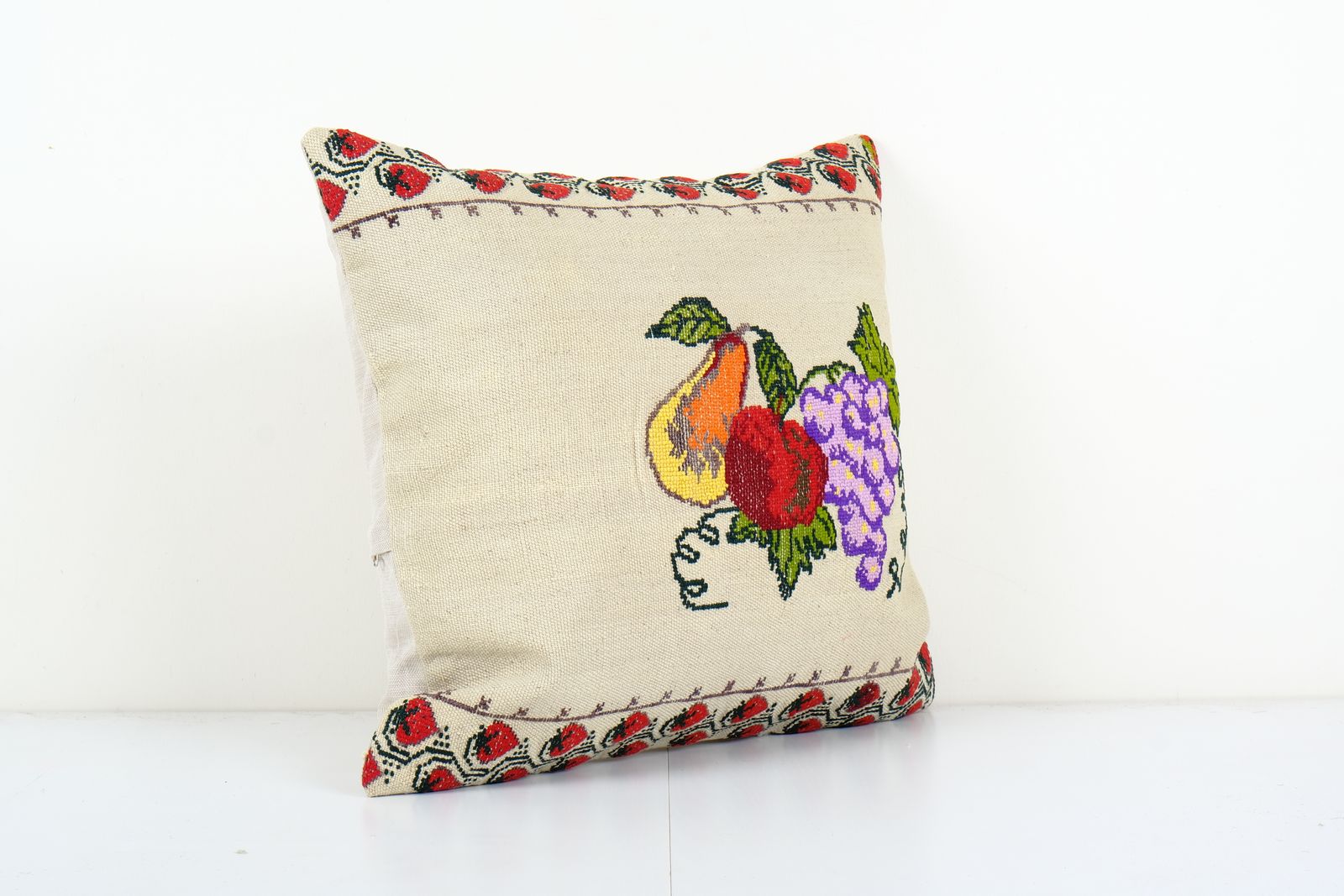 Bohemian Turkish Kilim Pillow With Floral Design, Square Decorative Throw Pillow, Tribal Couch Pillow, Livingroom Decor 20'' X 22'' photo Textiles