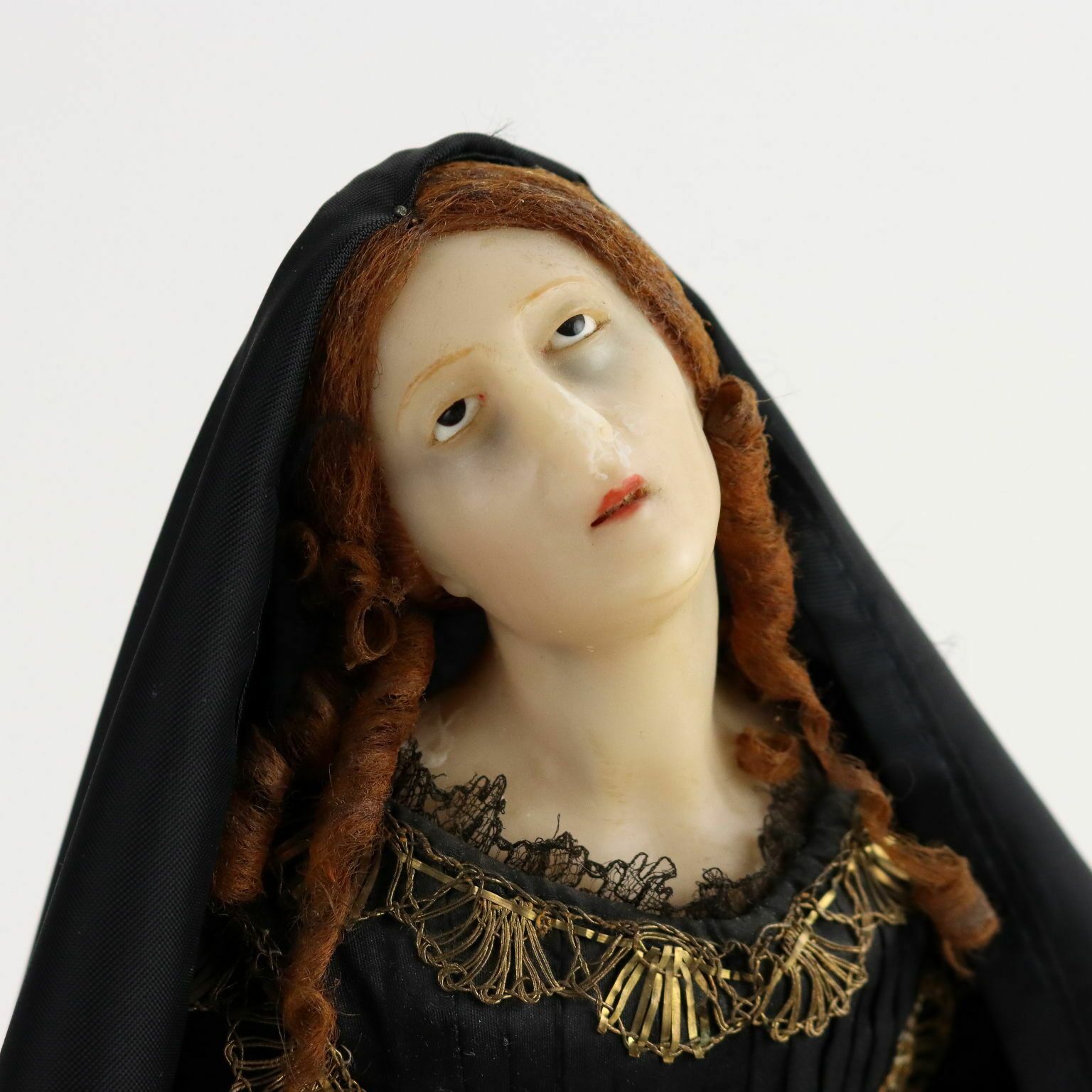 Ancient Sculpture Our Lady Of Sorrows Italy '800 Wax Fabric photo for sale