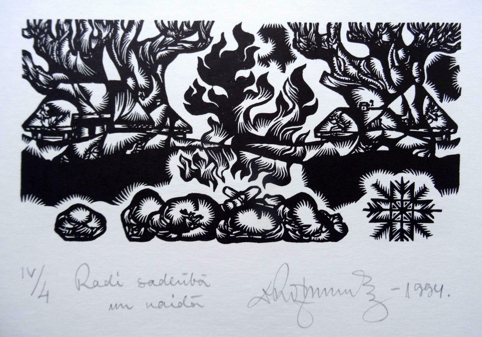 Dainis Rozkalns Relatives Arguing. 1994. Paper, Linocut, 1994