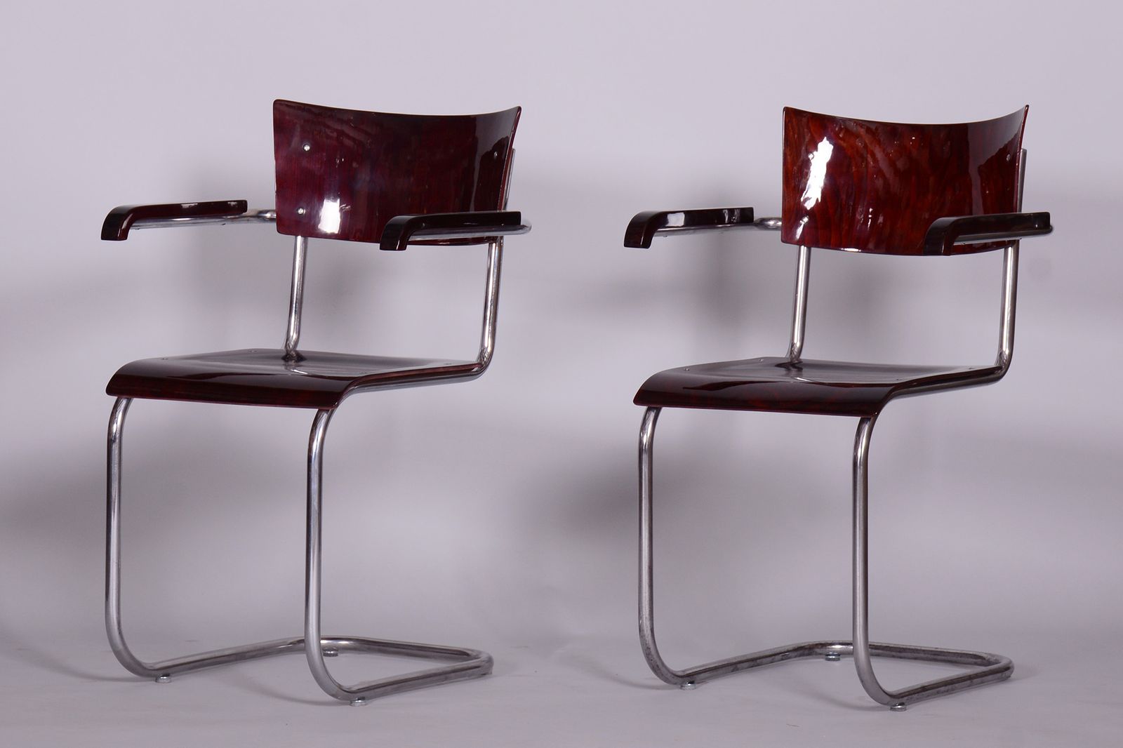 photo furniture Set Of Two Restored Beech Bauhaus Armchairs By Mart Stam, Robert Slezak, Czechia, 1930s