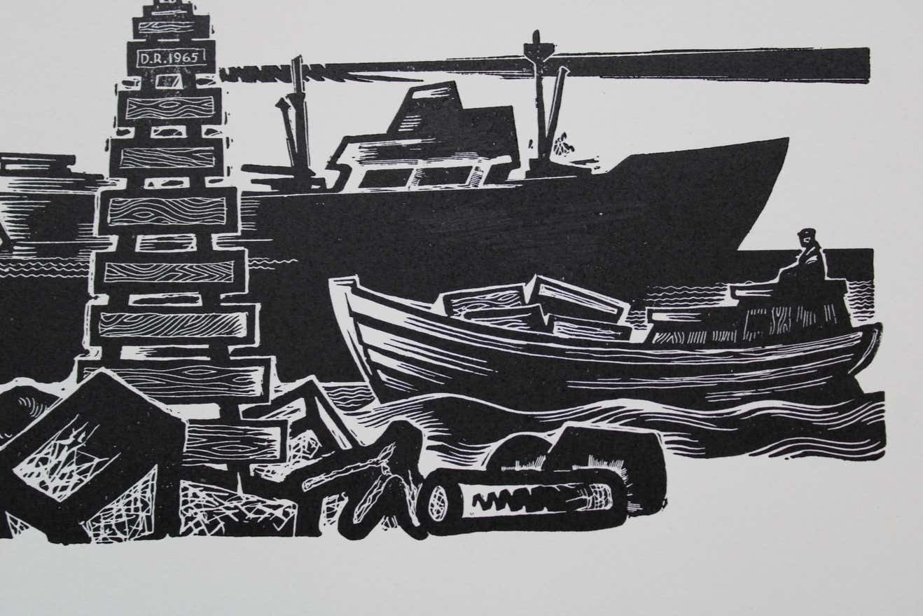 Dainis Rozkalns Meeting. Paper, Linocut, photo for sale