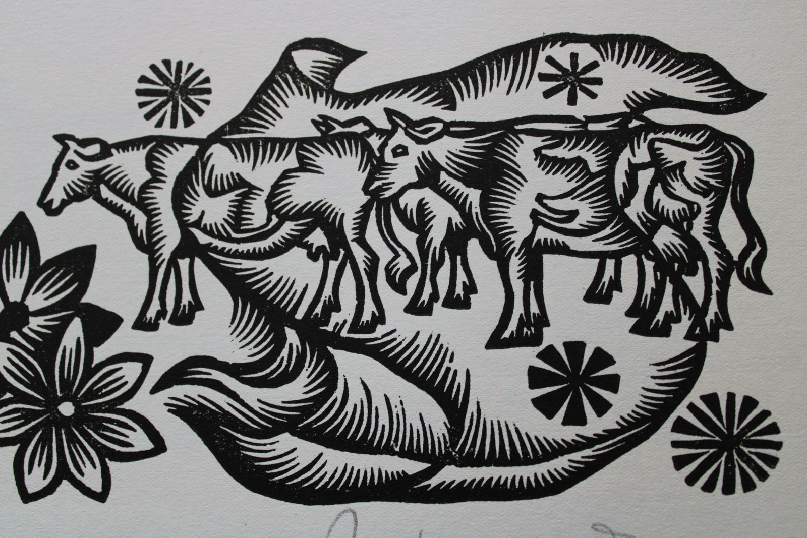 Dainis Rozkalns Herd. 1979. Paper, Linocut, 1979 photo for sale