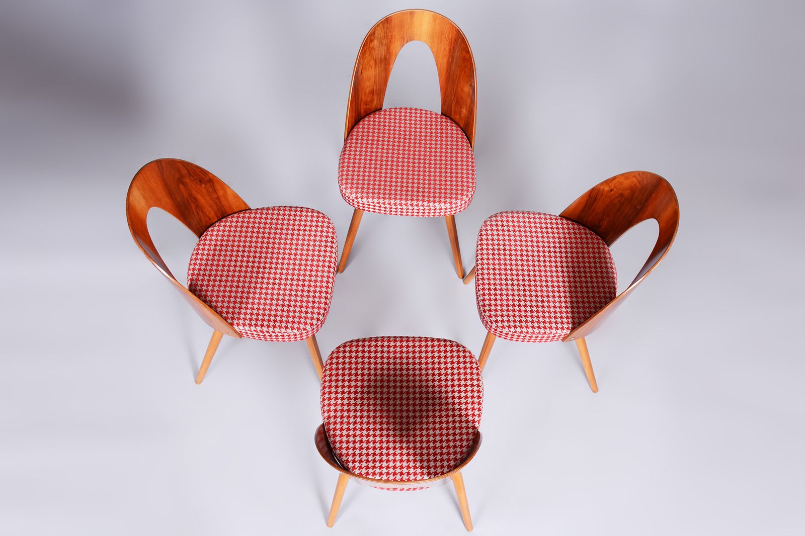 Four Restored Mid Century Chairs, Antonin Suman, Beech, Walnut, Czechia, 1950s photo 1300.0