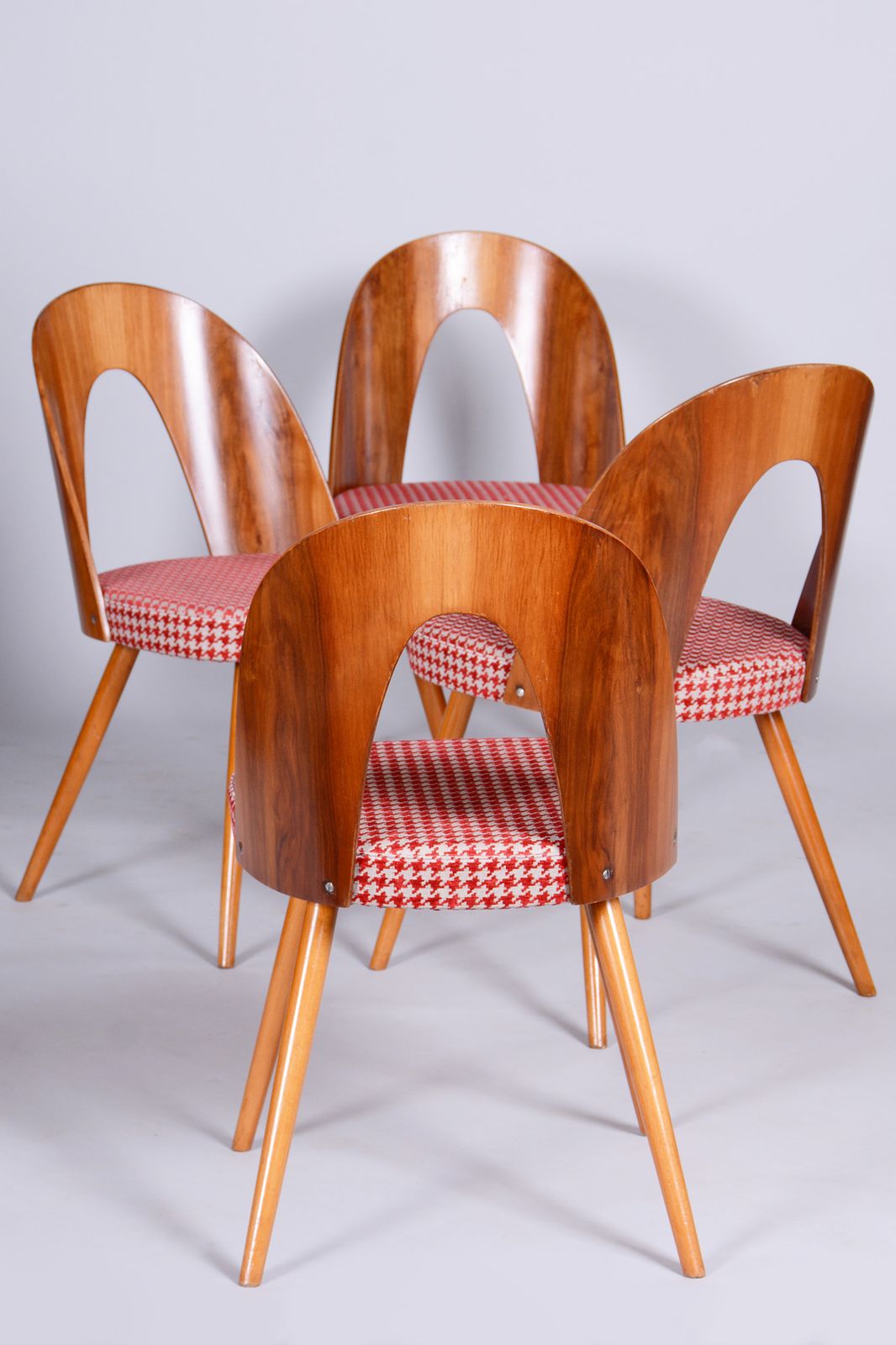 Four Restored Mid Century Chairs, Antonin Suman, Beech, Walnut, Czechia, 1950s photo buy
