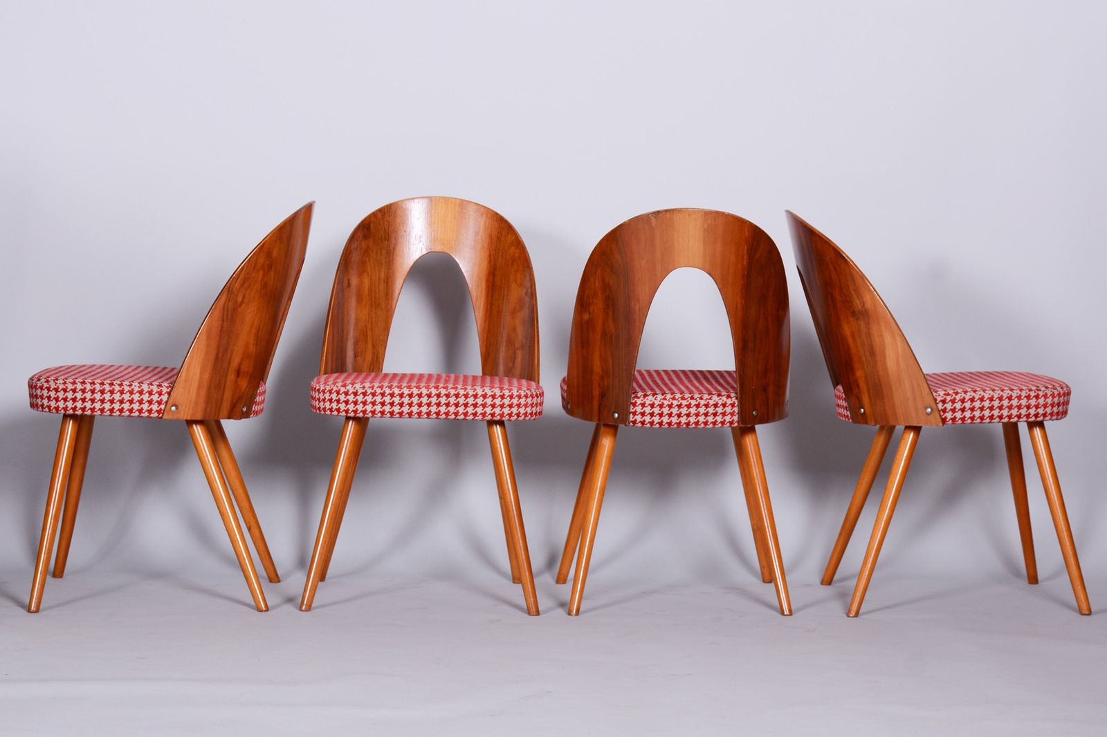Four Restored Mid Century Chairs, Antonin Suman, Beech, Walnut, Czechia, 1950s photo vintage