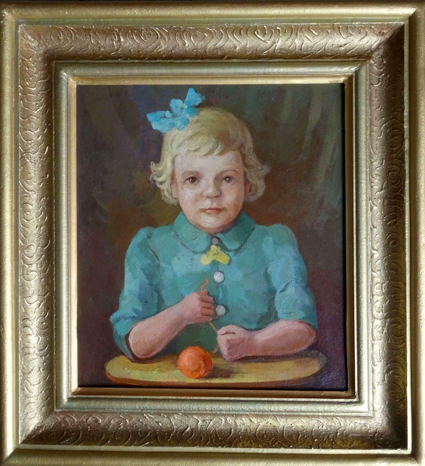 Nikolay Kulainis Portrait Of A Little Girl With A Ball Of Cotton. Oil On Cardboard photo furniture