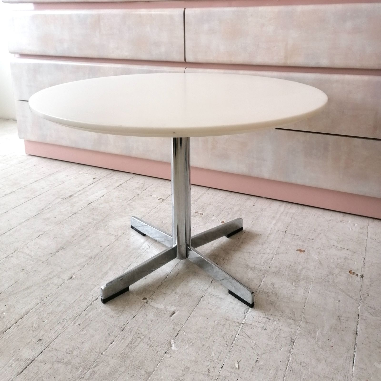 Furniture Vintage 1970s Italian Stone Resin Side Or Coffee Table With Chrome X Base photo
