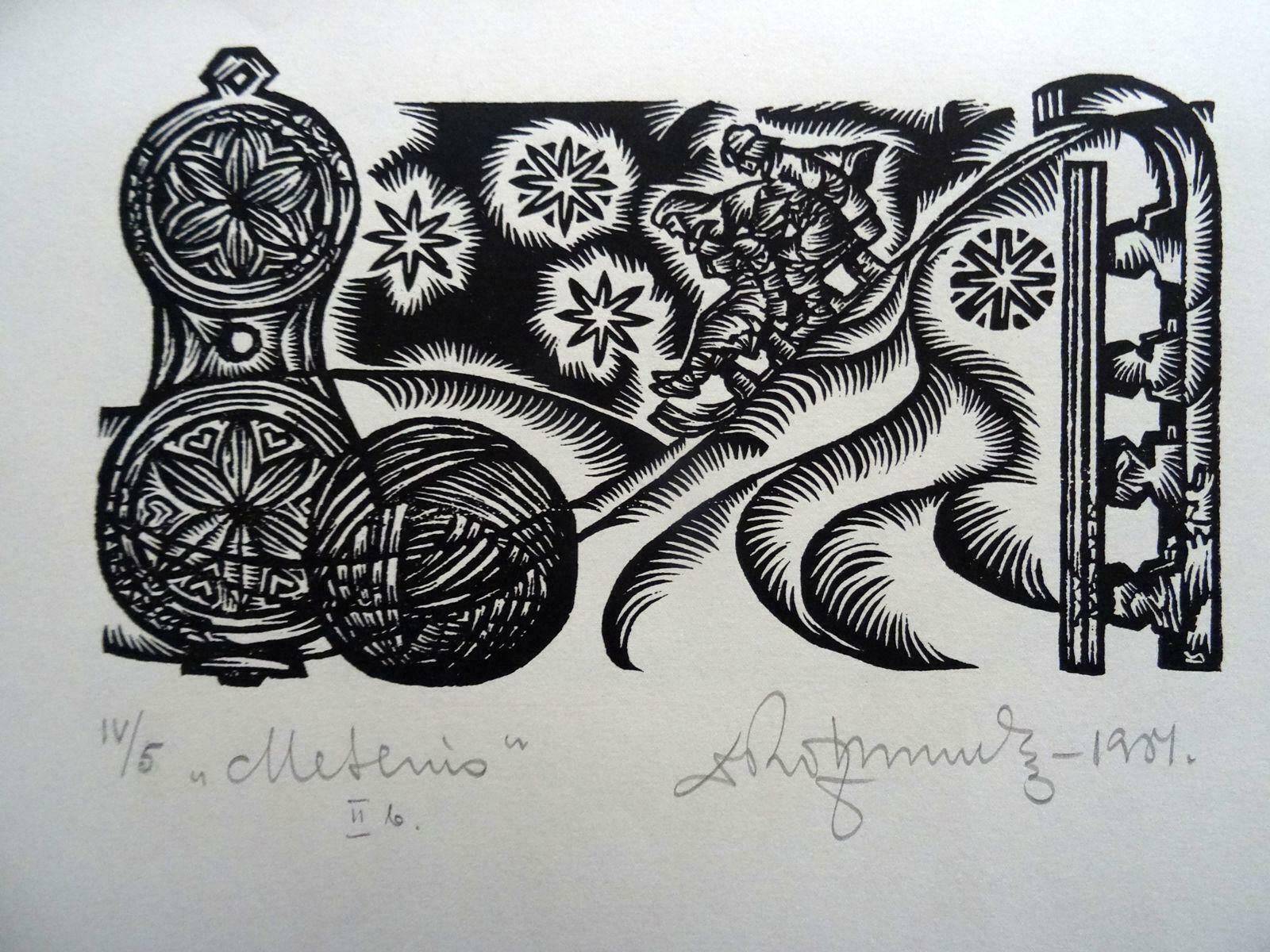 Dainis Rozkalns Snow Day. 1984. Paper, Linocut, 1984