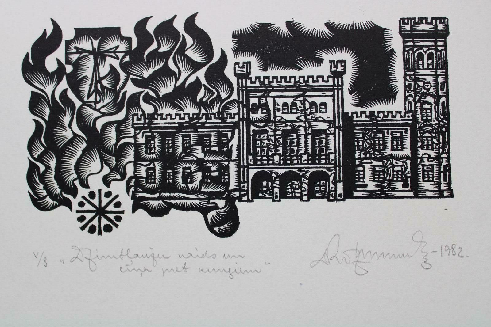 Dainis Rozkalns A Fight Against The Lords. 1982. Paper, Linocut,