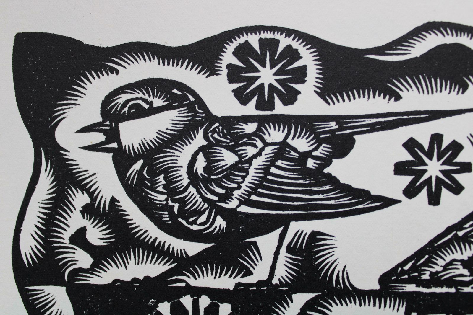 Dainis Rozkalns Chickadee Sings. 1982. Paper, Linocut, photo furniture
