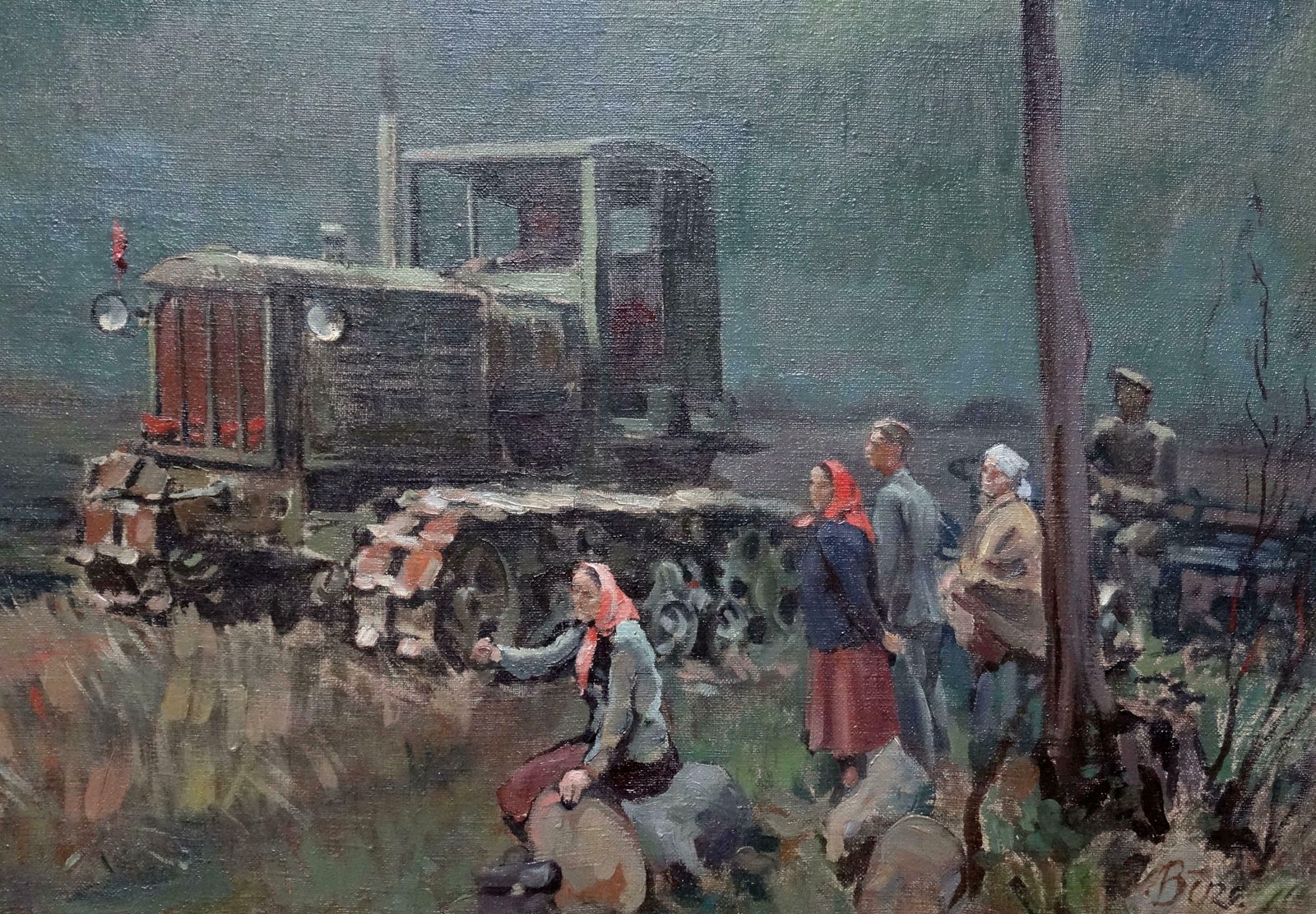 Jekabs Bine Afternoon. Workers With Lorry By The River. Oil On Canvas photo furniture