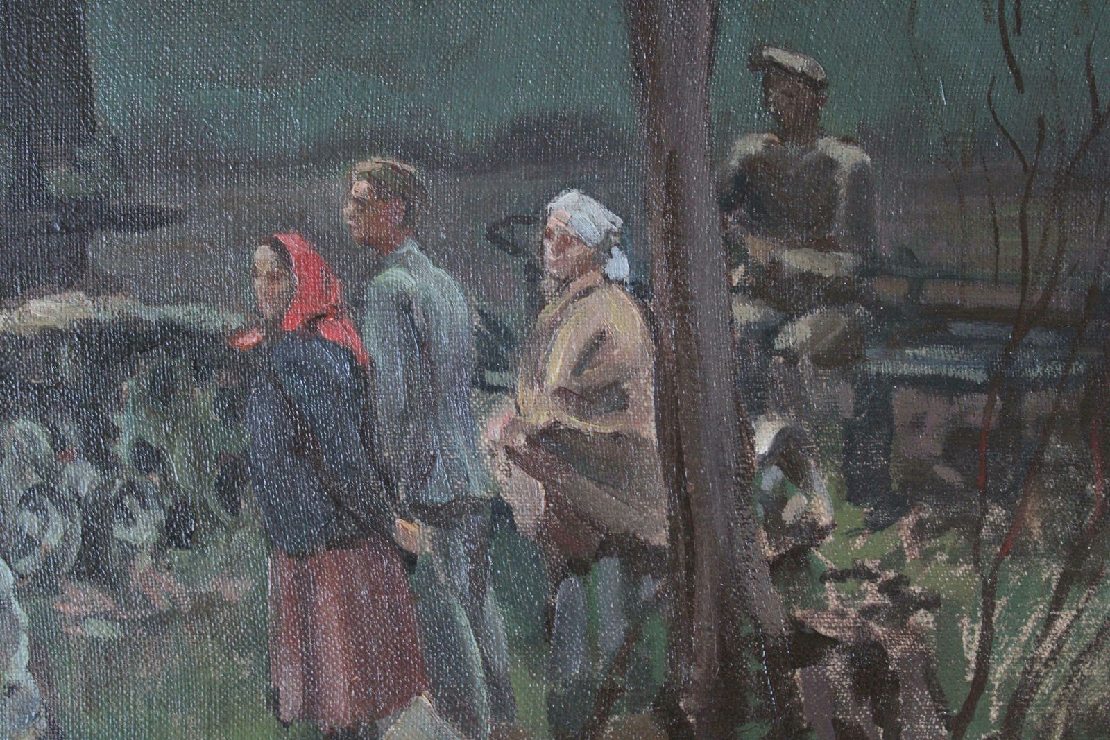 Art Jekabs Bine Afternoon. Workers With Lorry By The River. Oil On Canvas photo