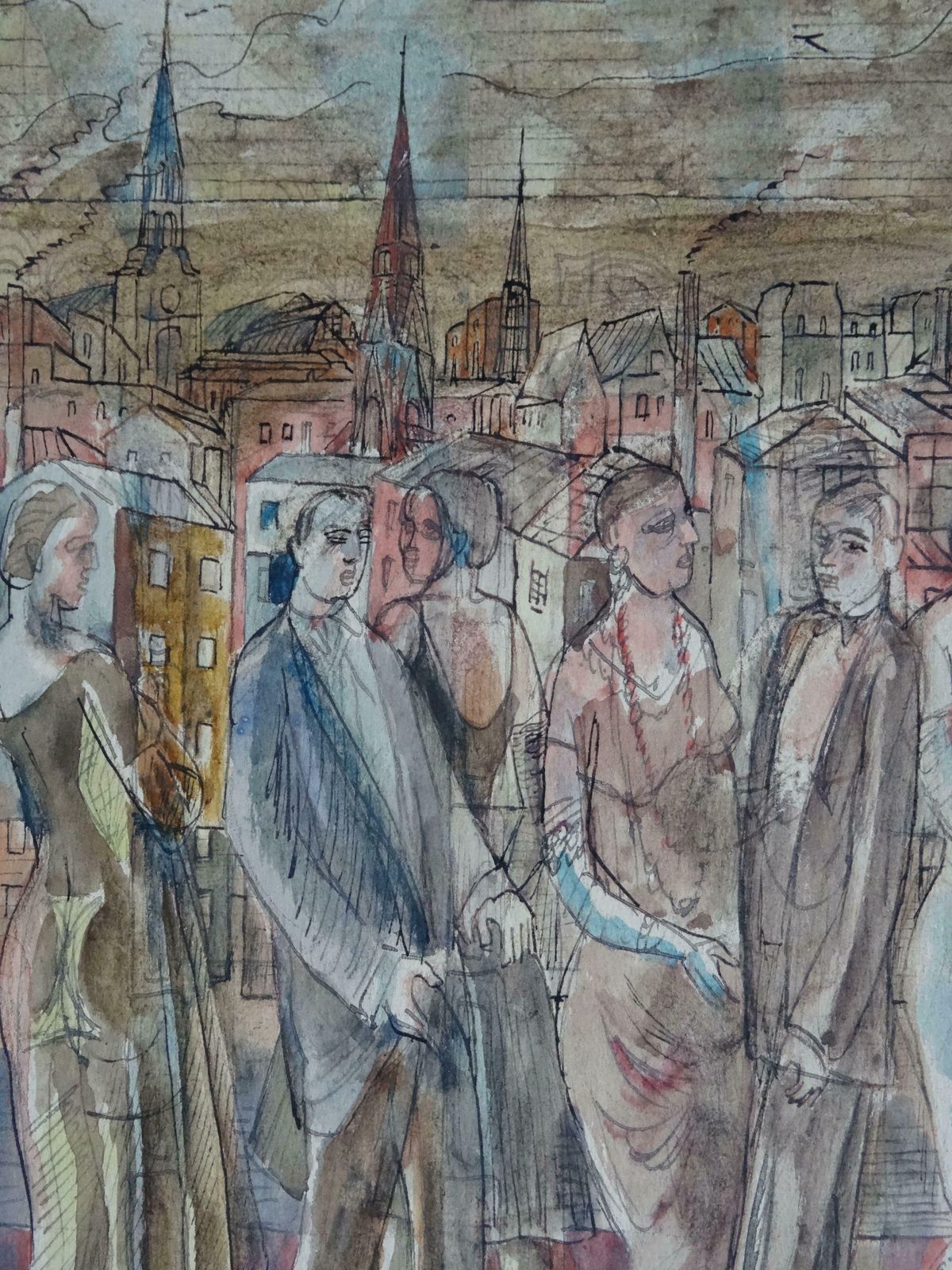 Adolfs Zardins Overflight Over The City. 1947, Paper, Mixed Media Art, photo for sale