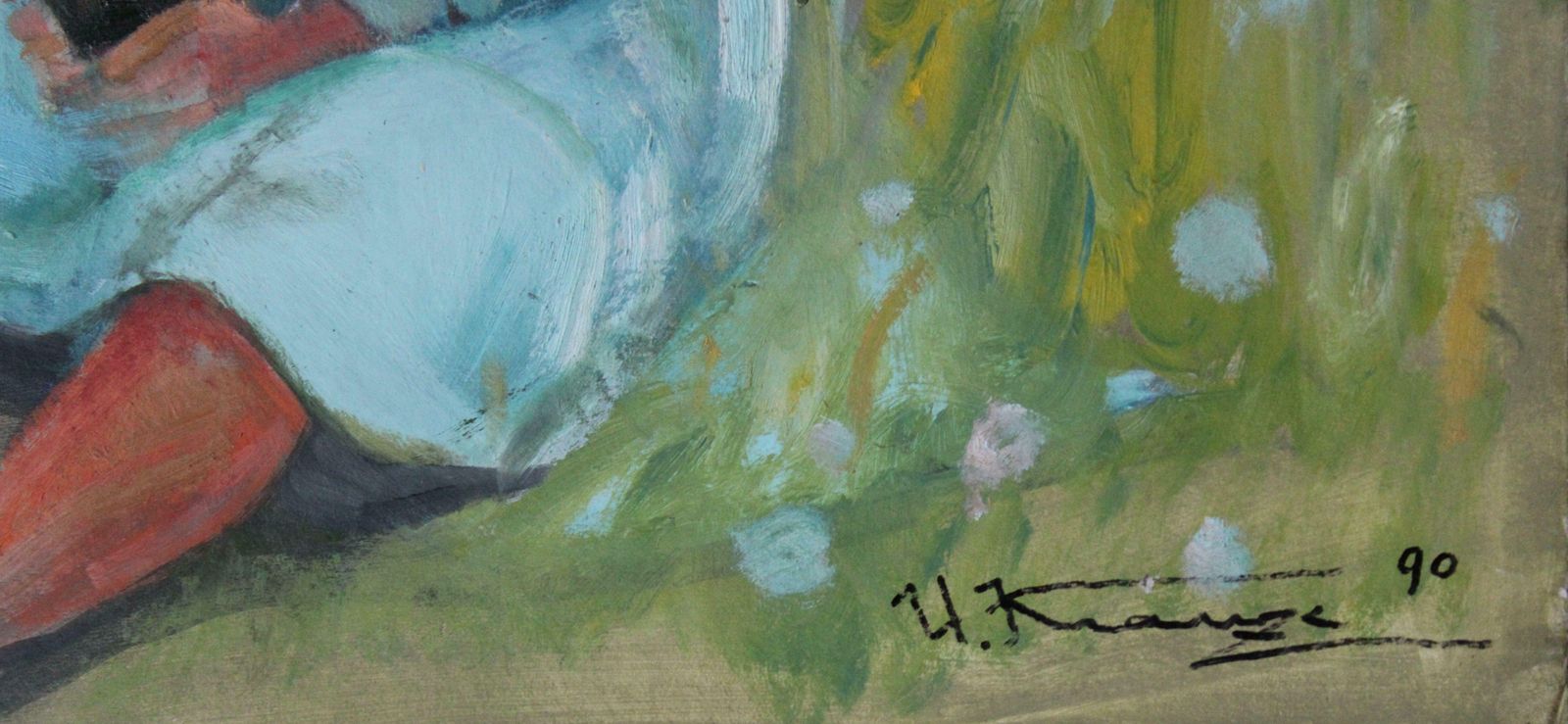 Uldis Krauze Solvita In The Garden 1990, Cardboard, Oil photo for sale