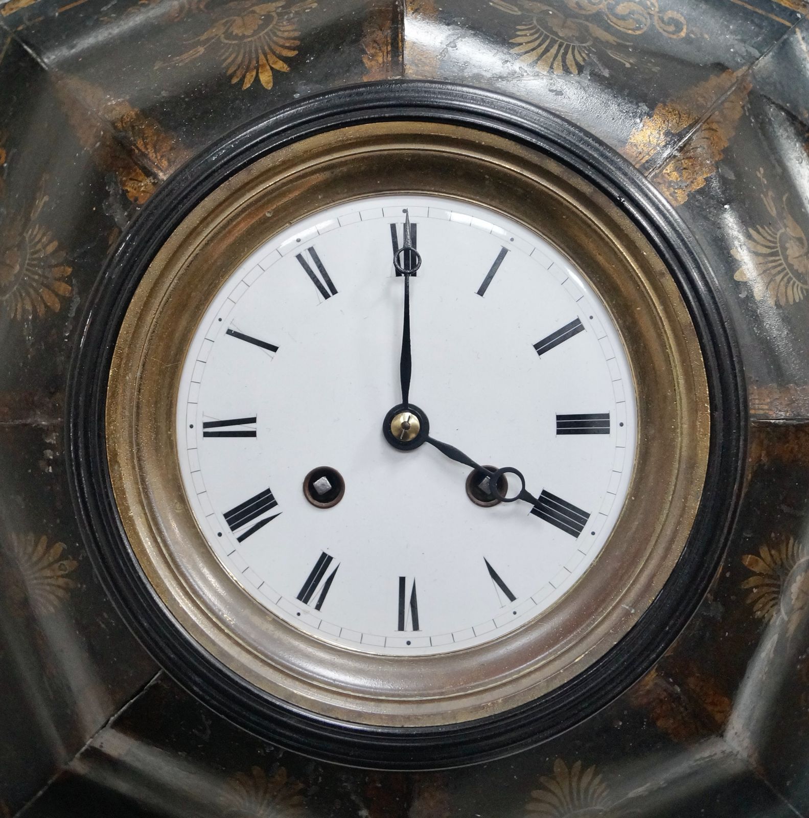 Antique French Tolewear Clock, 1800s photo for sale