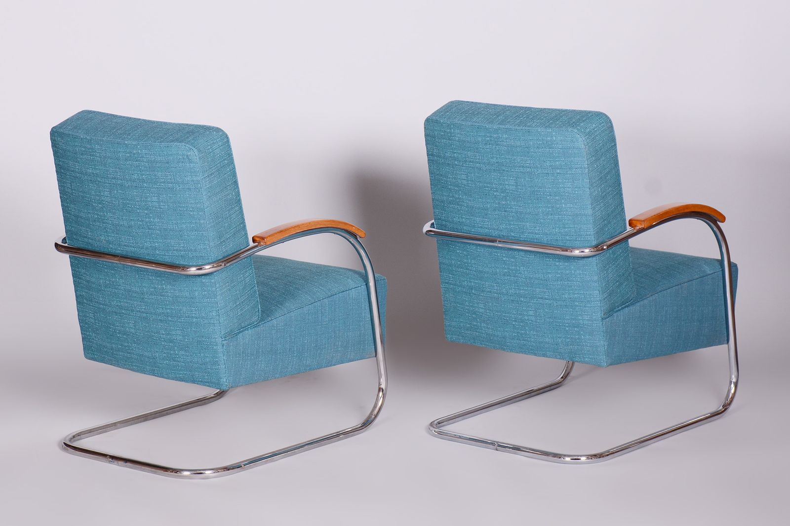 Set Of Two Restored Blue Armchairs By Mucke Melder, Czechia, 1930s photo furniture
