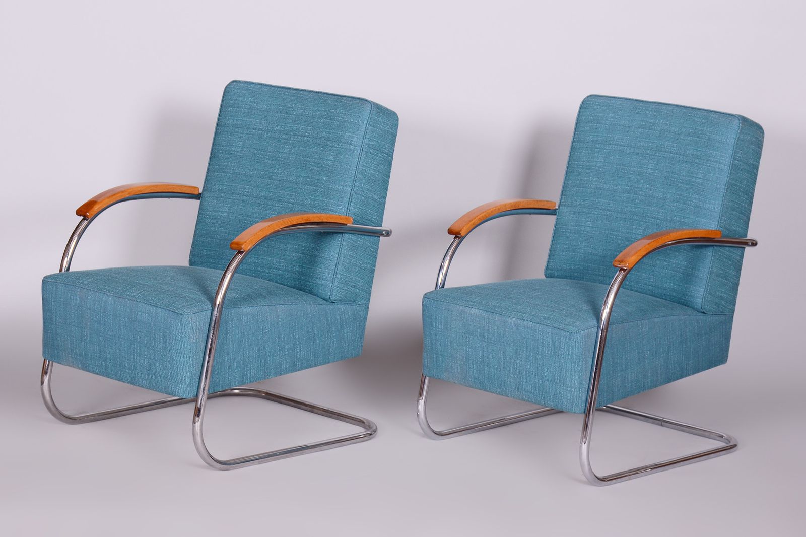 Set Of Two Restored Blue Armchairs By Mucke Melder, Czechia, 1930s