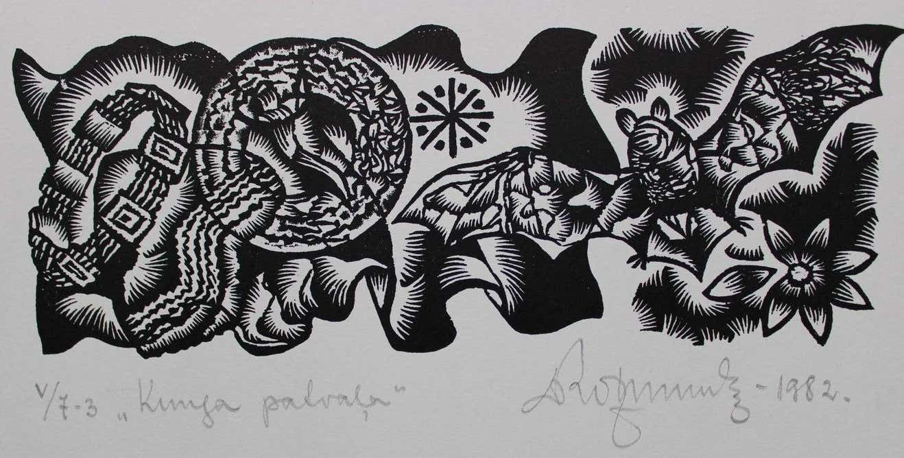 Dainis Rozkalns Arbitrariness Of The Master. 1982. Paper, Linocut,