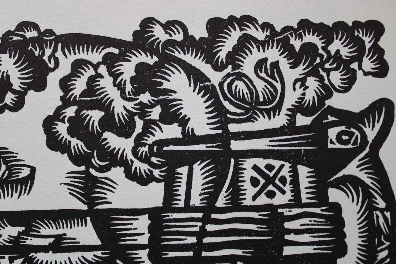 Dainis Rozkalns Pig Farmer's Job. 1979. Paper, Linocut photo Art
