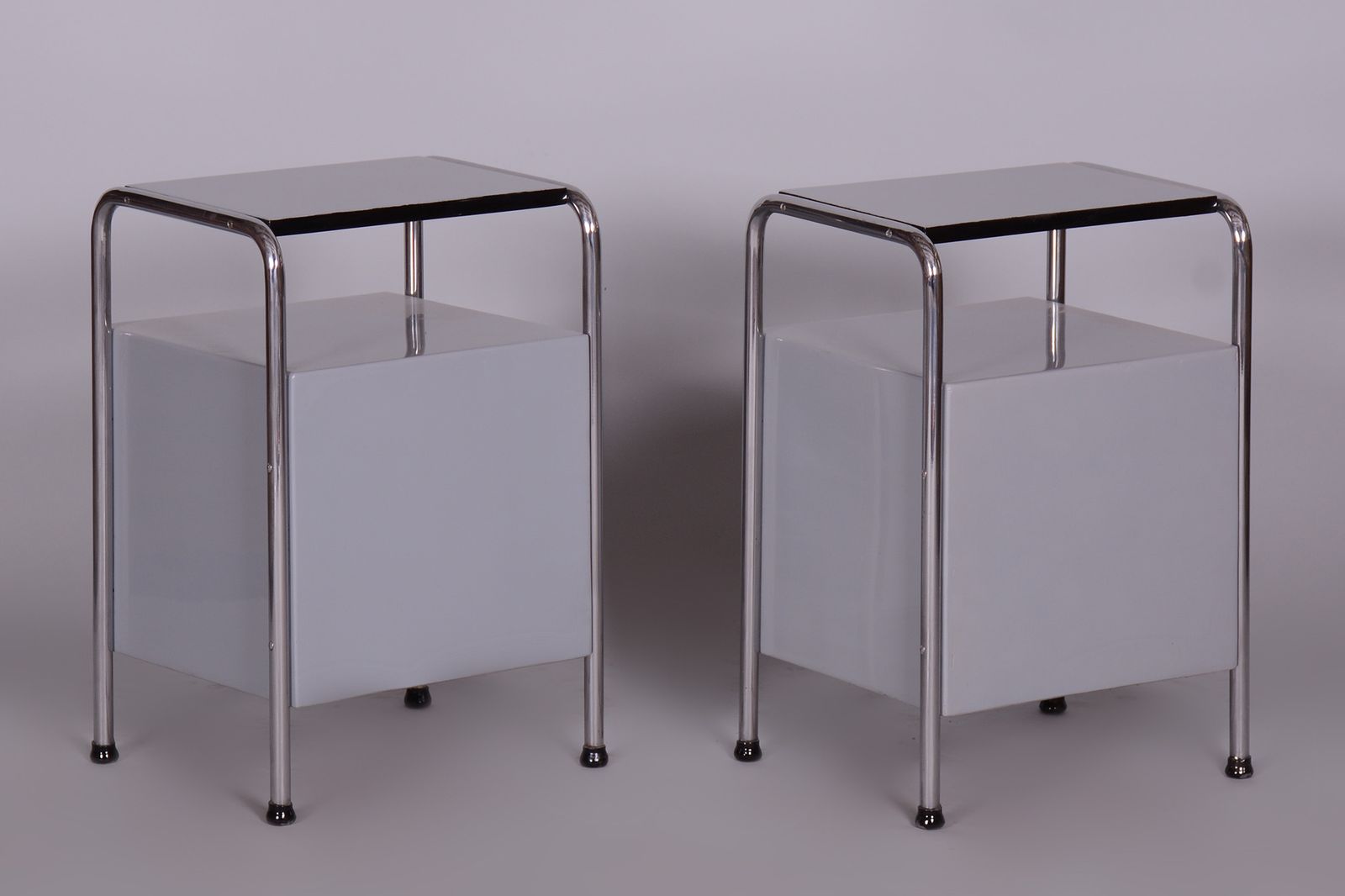 Restored Bed Side Tables, Vichr A Spol, Chrome Plated Steel, Czechia, 1930s photo furniture