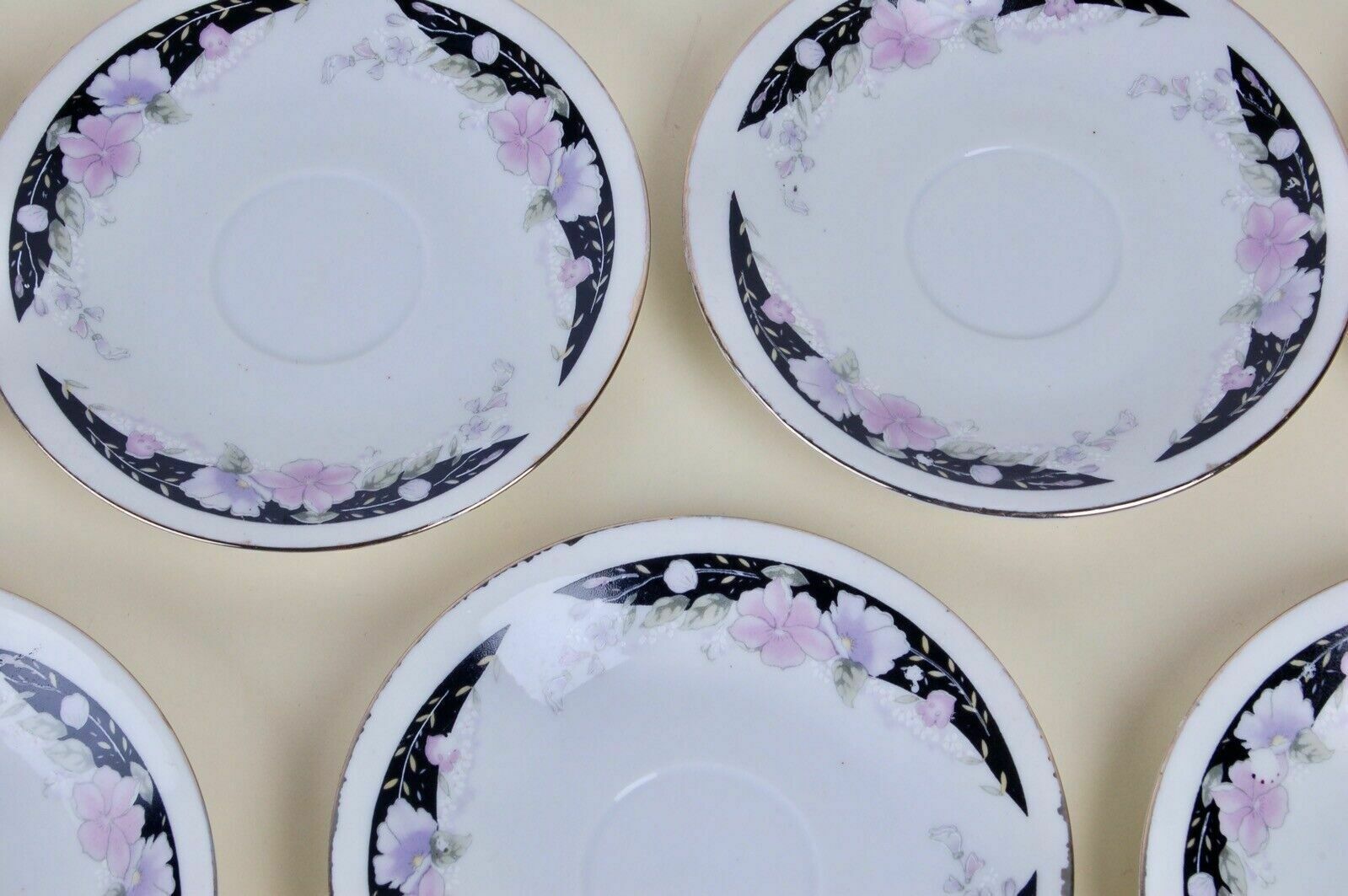 Vintage Hand Painted Ceramic Coffee Service Made In China Black Floral 12 Prs photo 63.0
