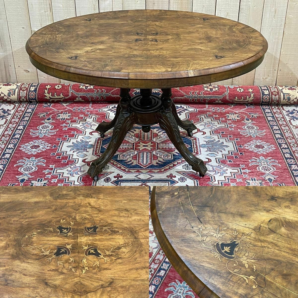 English Pedestal Table, Late 19th Century, Walnut, Ebony And Boxwood Veneer photo for sale