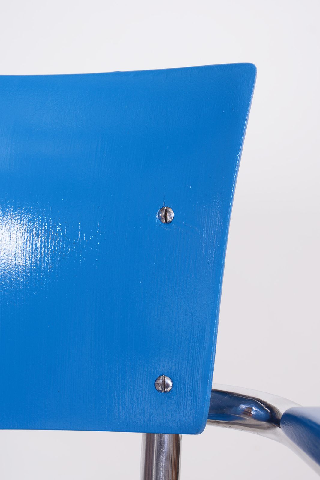 Set Of Four Blue Restored Beech Armchairs By Mart Stam, Germany, 1930s photo Furniture
