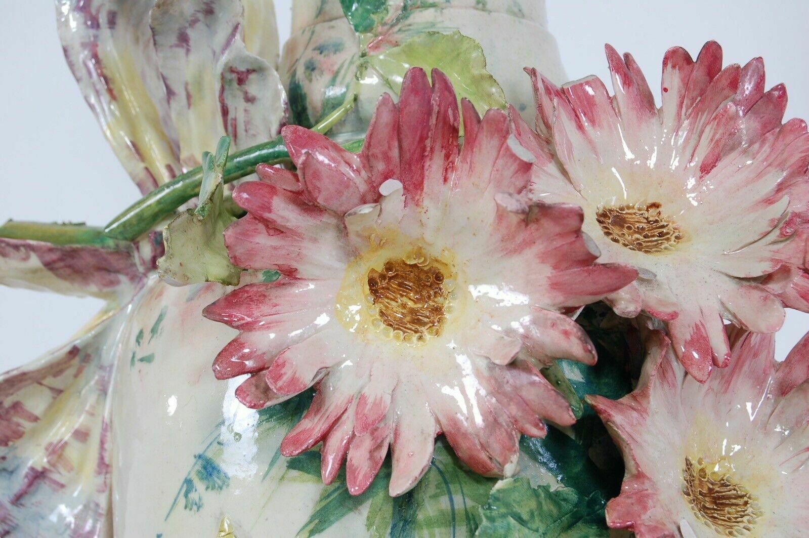 Large Slip Vase From The Early 1900s Flowers In Relief Terracotta Clay Amphora photo buy