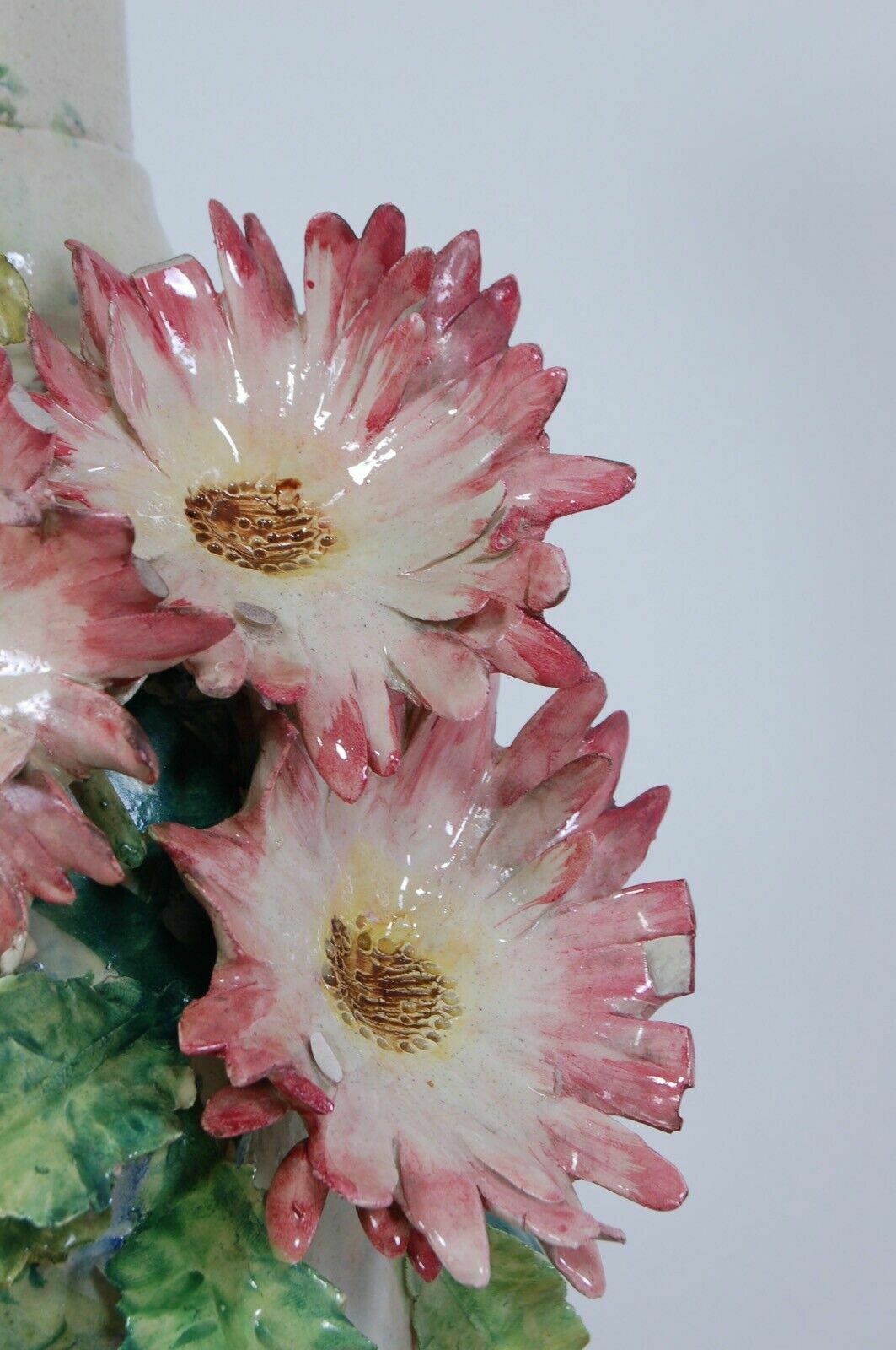 Large Slip Vase From The Early 1900s Flowers In Relief Terracotta Clay Amphora photo vintage