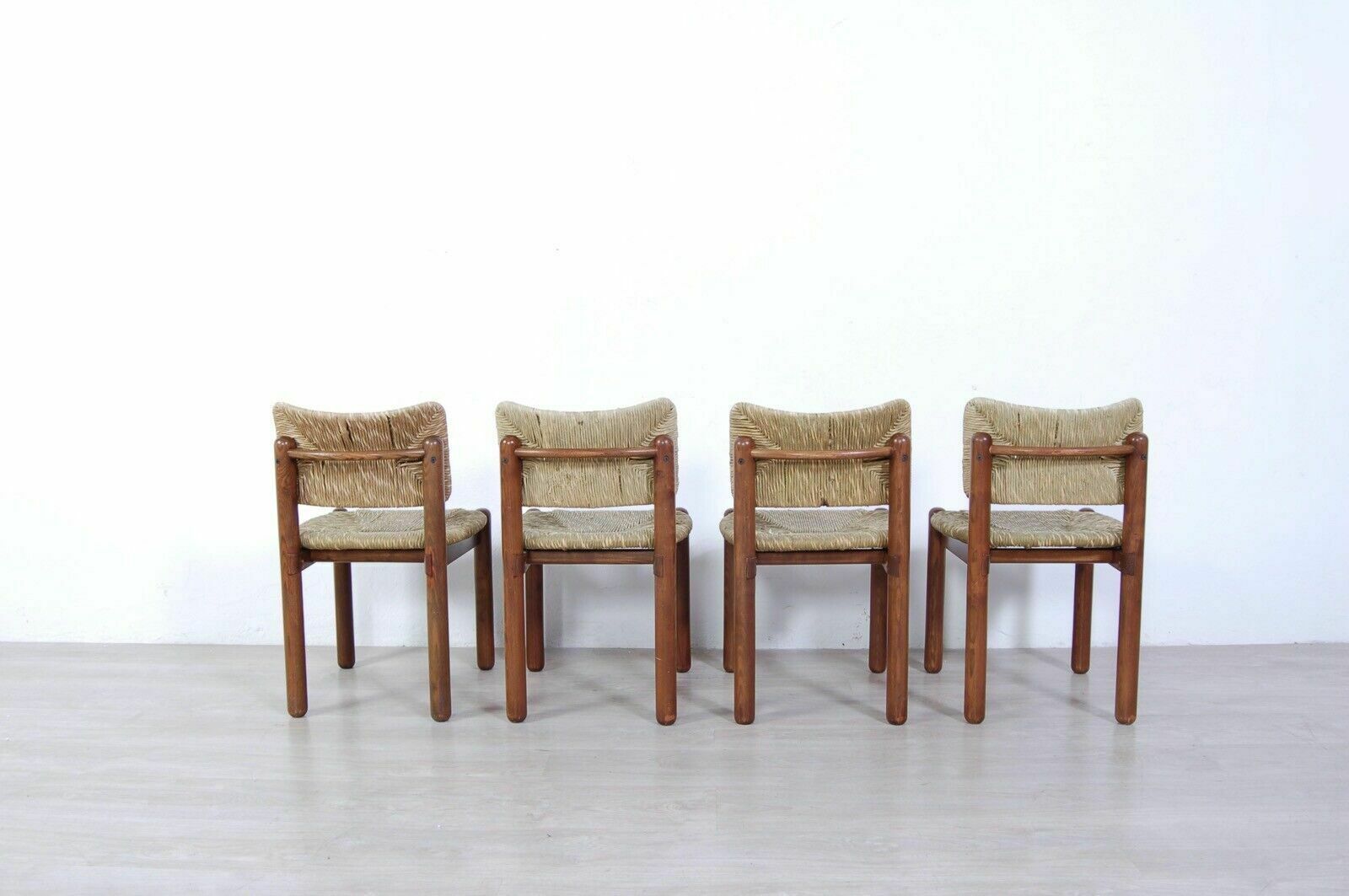 Set Of 4 Wooden Chairs And Straw Seats Design From The 70s 80s Vintage Modernism photo Furniture