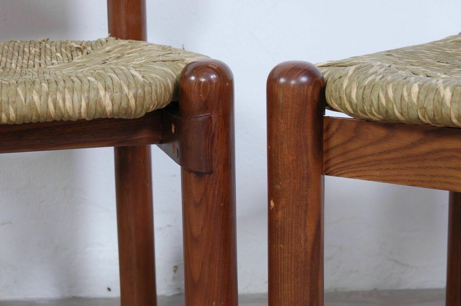 Set Of 4 Wooden Chairs And Straw Seats Design From The 70s 80s Vintage Modernism photo vinterior