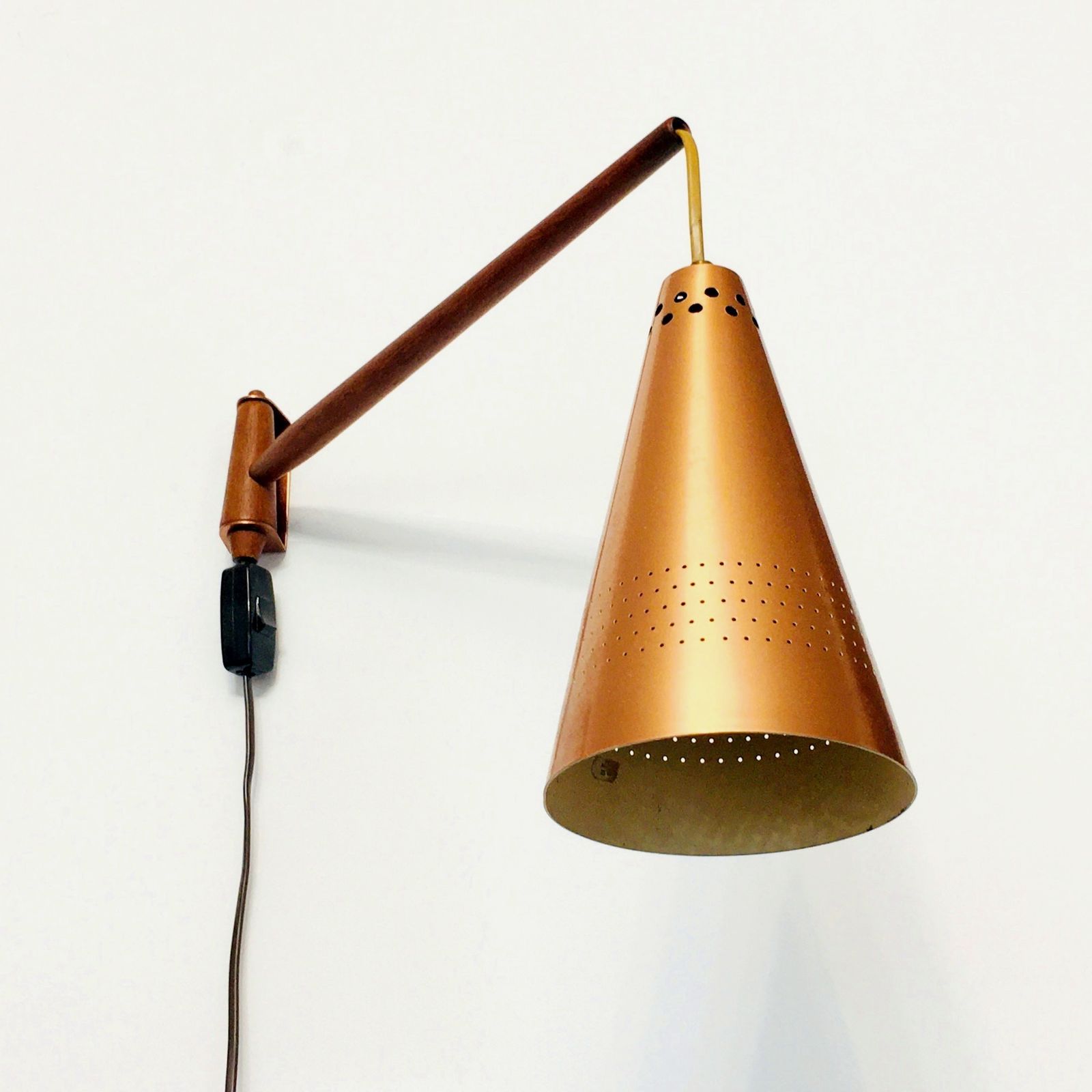 Scandinavian Copper & Teak Wall Lamp Model S 1718 By Hans Agne Jakobsson, Sweden, 1960s photo furniture