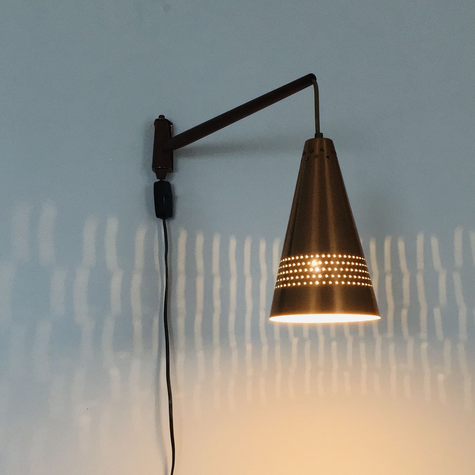Scandinavian Copper & Teak Wall Lamp Model S 1718 By Hans Agne Jakobsson, Sweden, 1960s photo vintage