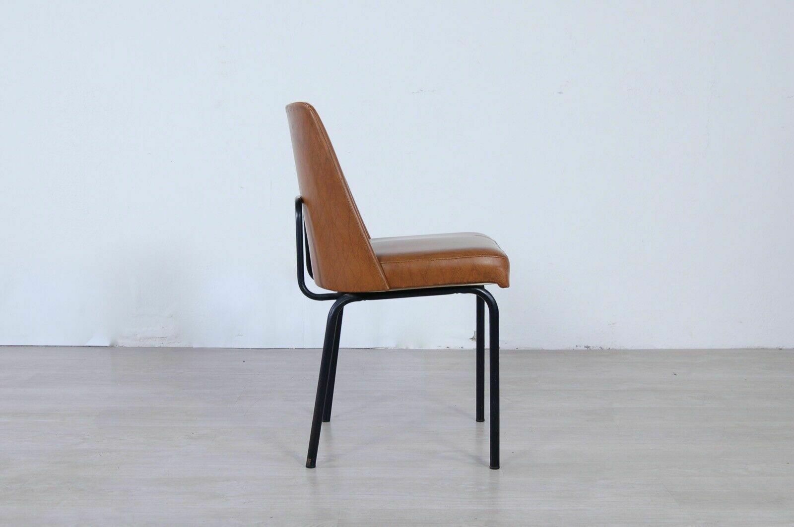 1950s Design Armchair In Iron And Brown Skay, Comfortable Vintage Seat photo 105.0