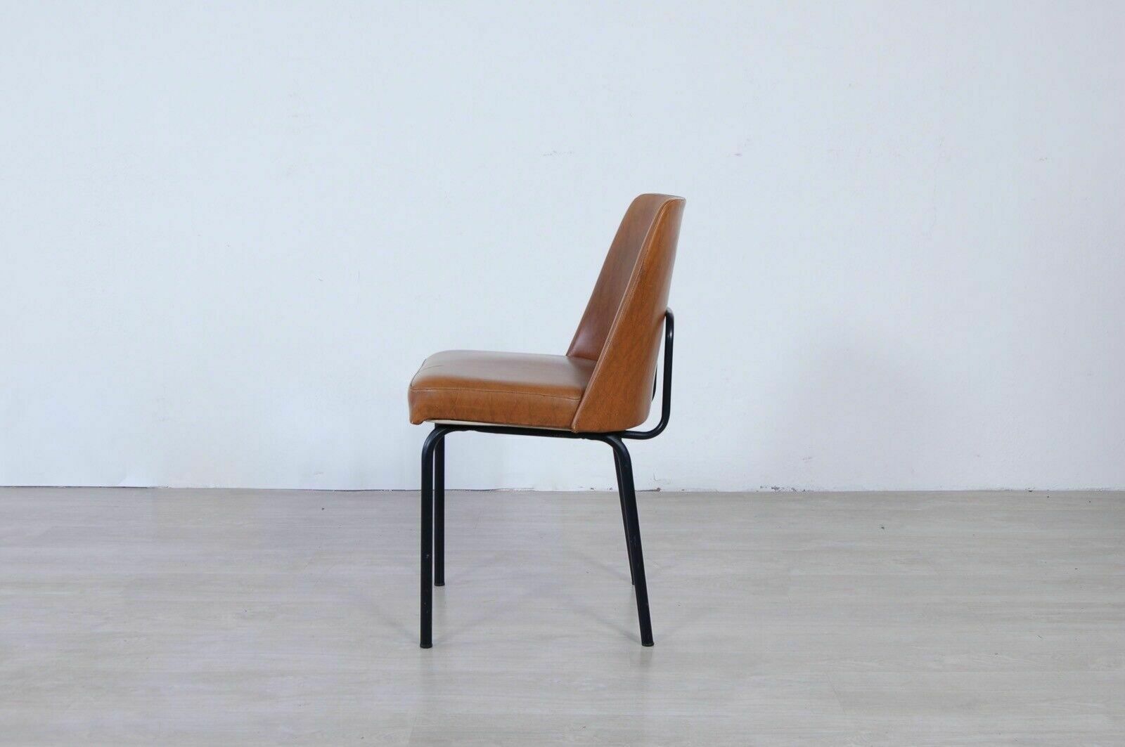 1950s Design Armchair In Iron And Brown Skay, Comfortable Vintage Seat photo buy