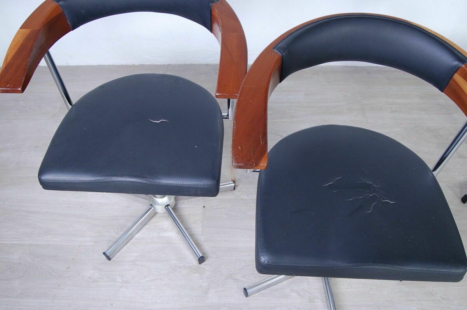 Chairs With Armrests Maletti Armchairs Design 90s Steel Leather Wood photo vinterior