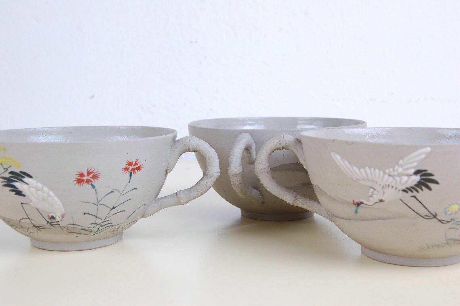 photo for sale Hand Painted Chinese Japanese Porcelain Oriental Tea Set With Stork Decoration
