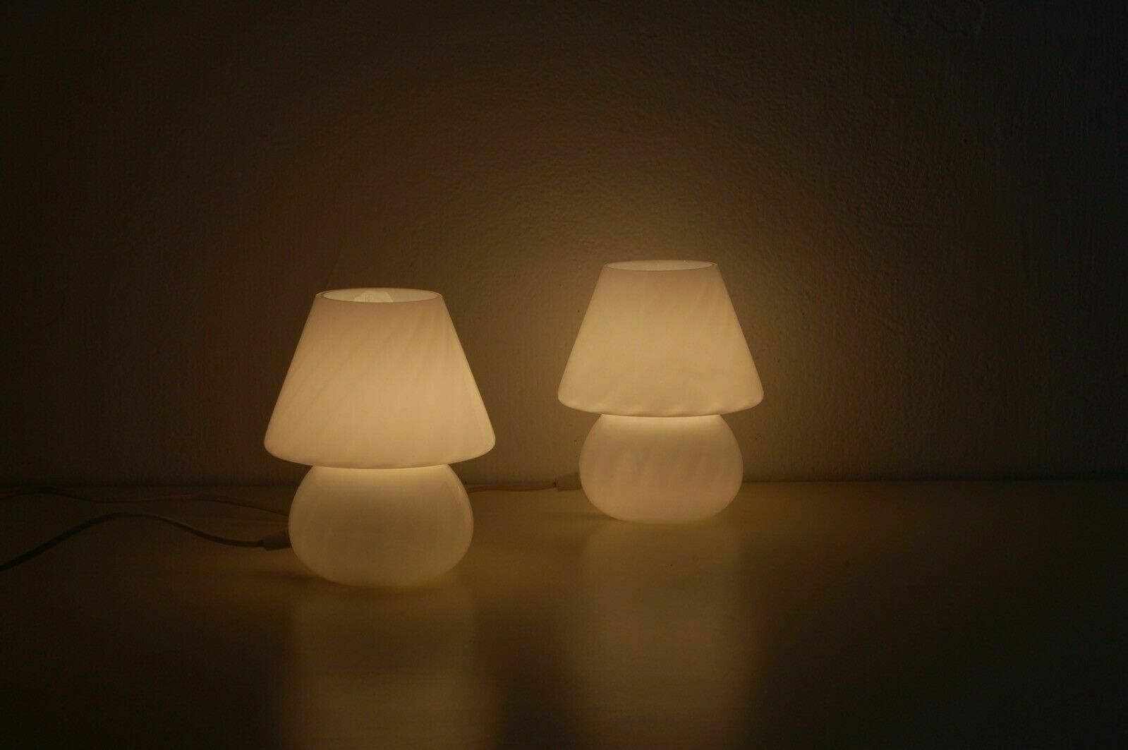 Pair Of Mushroom Table Lamps In White Murano Glass, 20 Cm, 1980s photo furniture