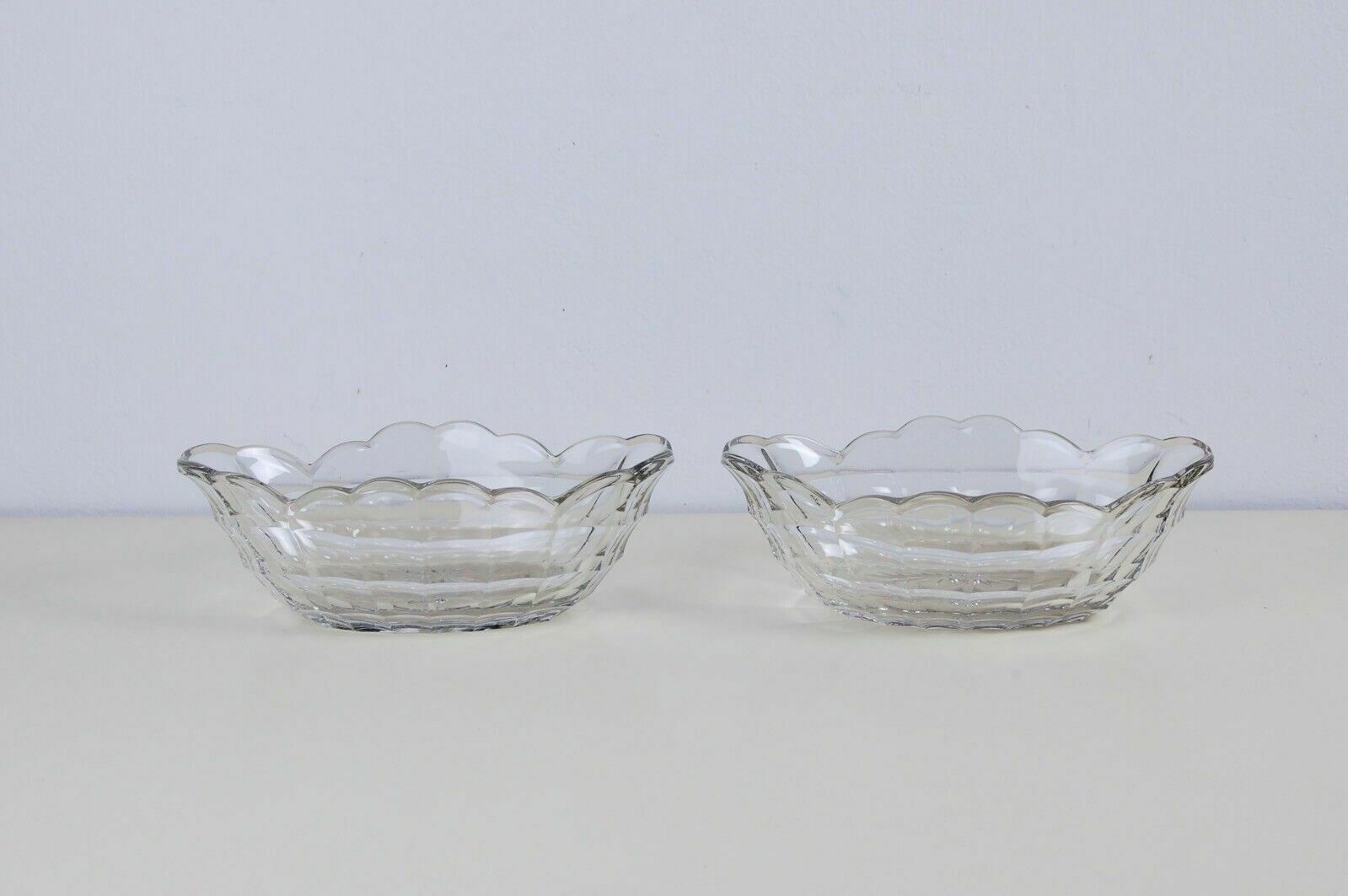 Old Bowls From The 1930s, Pair Of Oval Centrepieces, Often Faceted Glass photo furniture