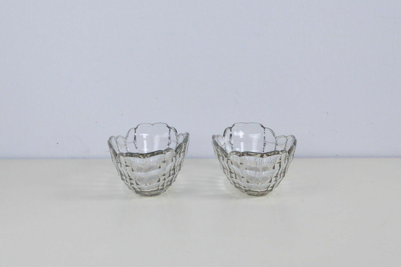 Old Bowls From The 1930s, Pair Of Oval Centrepieces, Often Faceted Glass photo for sale