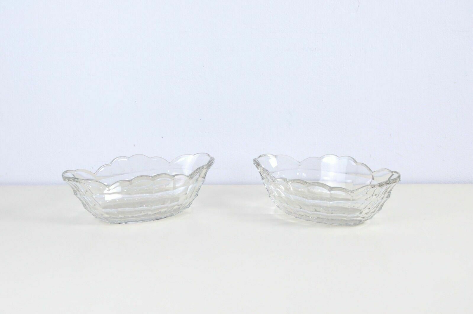 Home Decor Old Bowls From The 1930s, Pair Of Oval Centrepieces, Often Faceted Glass photo