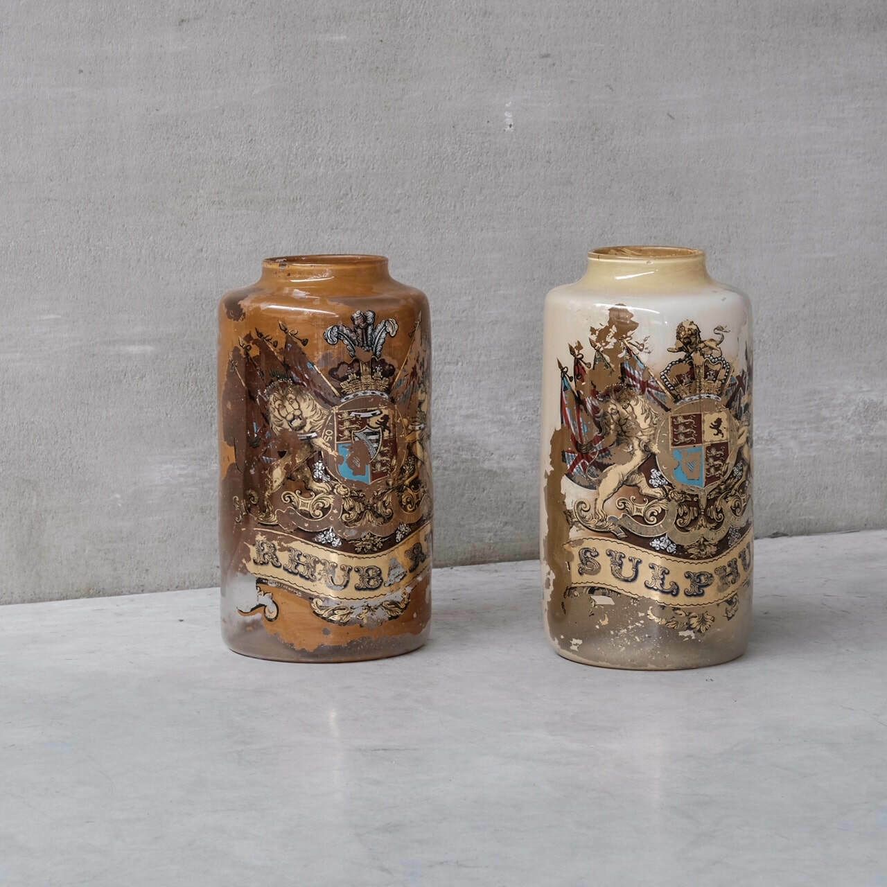 Pair Of Antique English Xl Glass Apothecary Pots photo vinterior