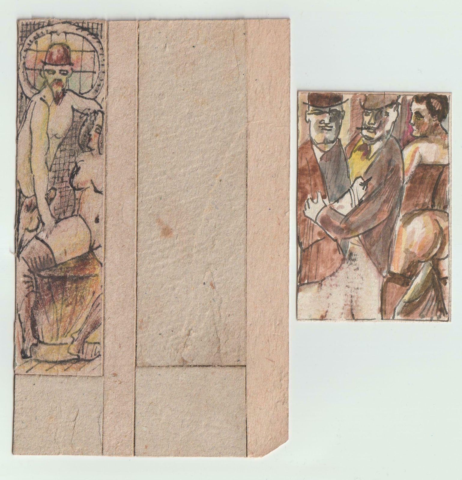 Adolfs Zardins Erotic Motives 2.Pcs Paper Cardboard Mixed Media Art photo for sale