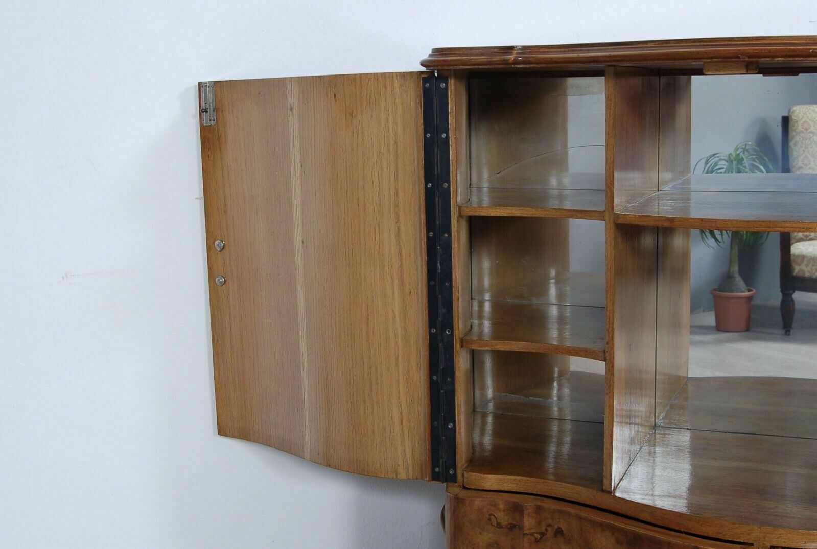 Vintage Furniture Design From The 50s. Bar Cabinet In Briar With Mirror Fronte Mosso photo for sale