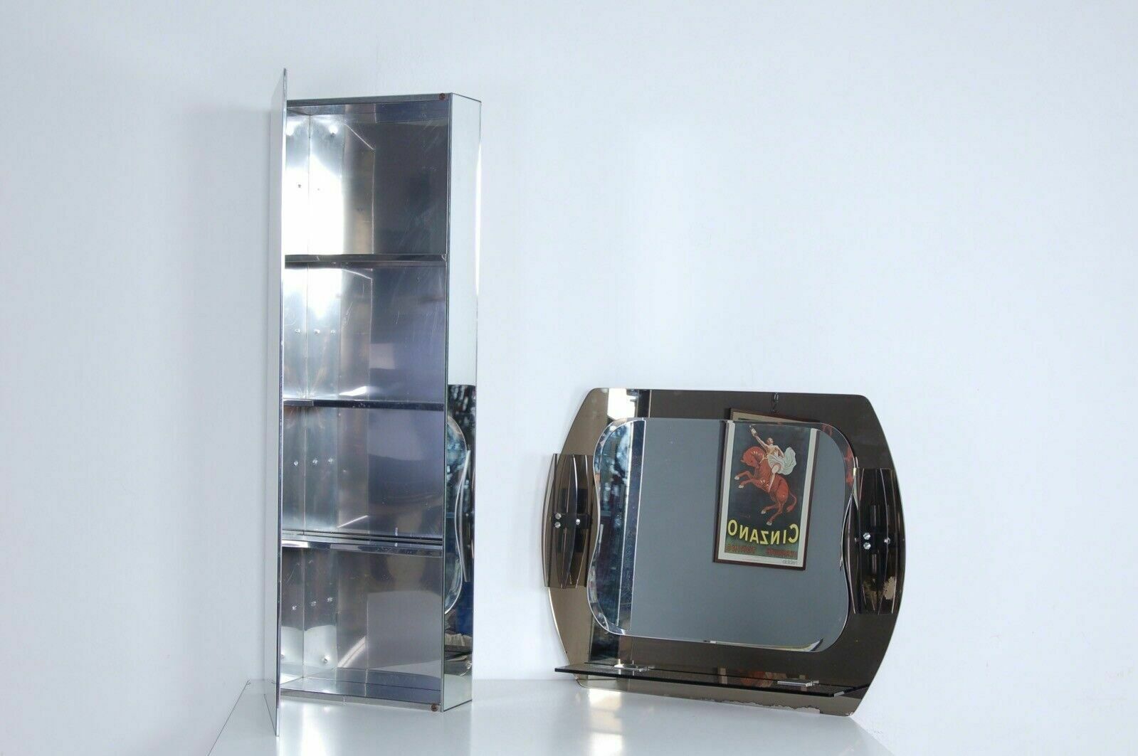 Mirror And Wall Unit Bathroom Set From The 80s Smoked Glass Integrated Appliques And Shelves photo furniture