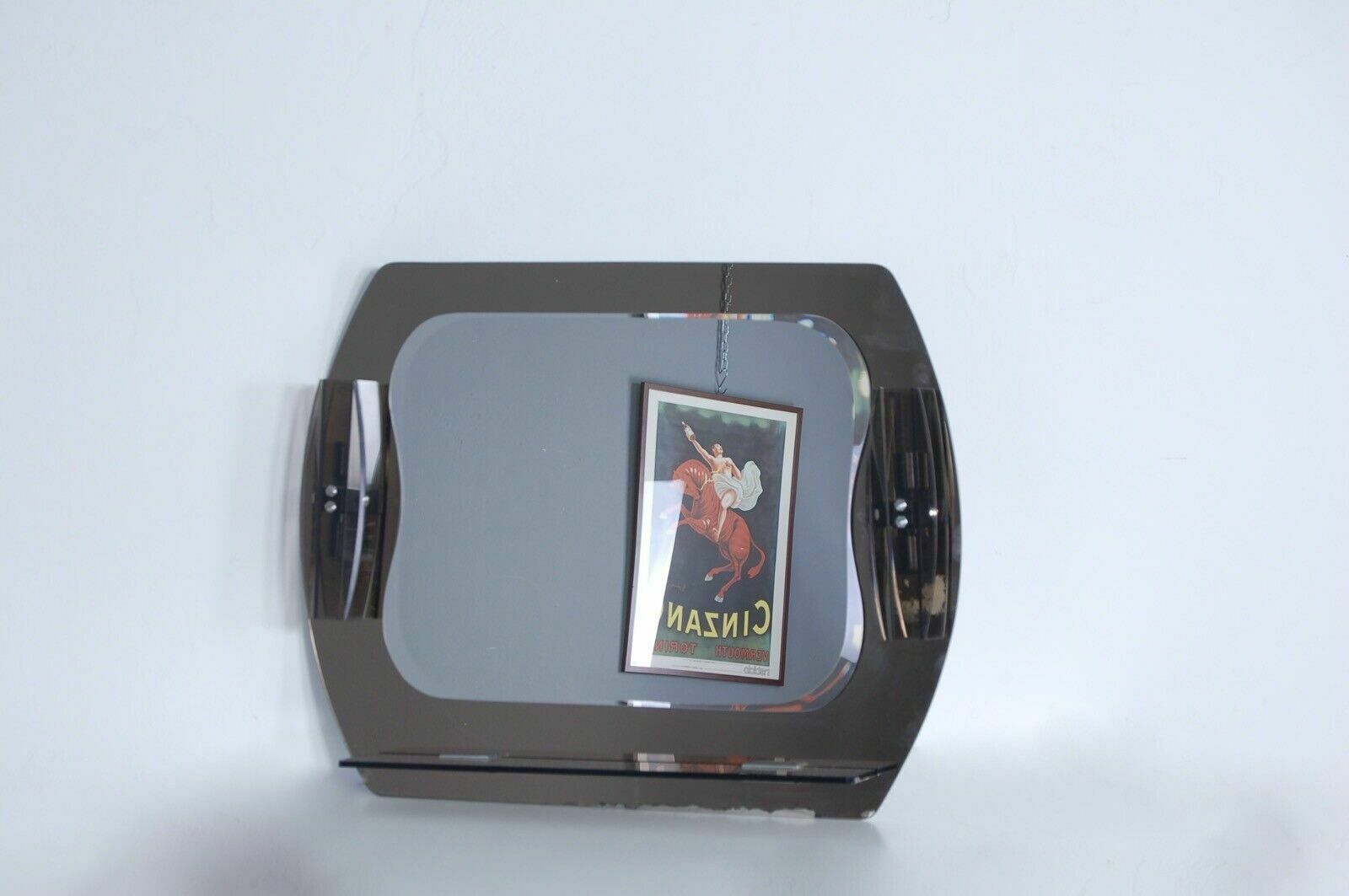 Mirror And Wall Unit Bathroom Set From The 80s Smoked Glass Integrated Appliques And Shelves photo vintage
