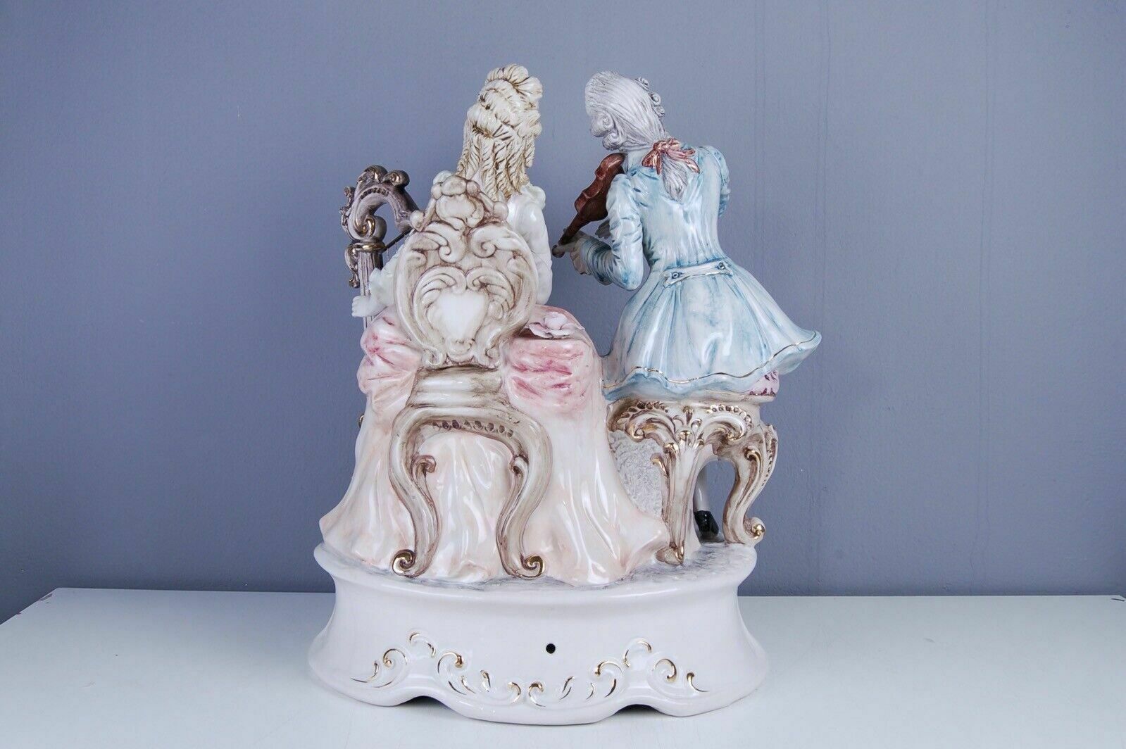 Porcelain Large Statue Pottery Made In Italy Musicians Violin Harp photo Art
