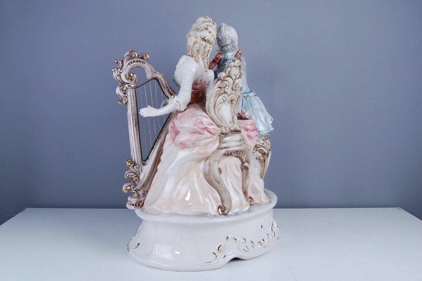 Porcelain Large Statue Pottery Made In Italy Musicians Violin Harp photo 285.0