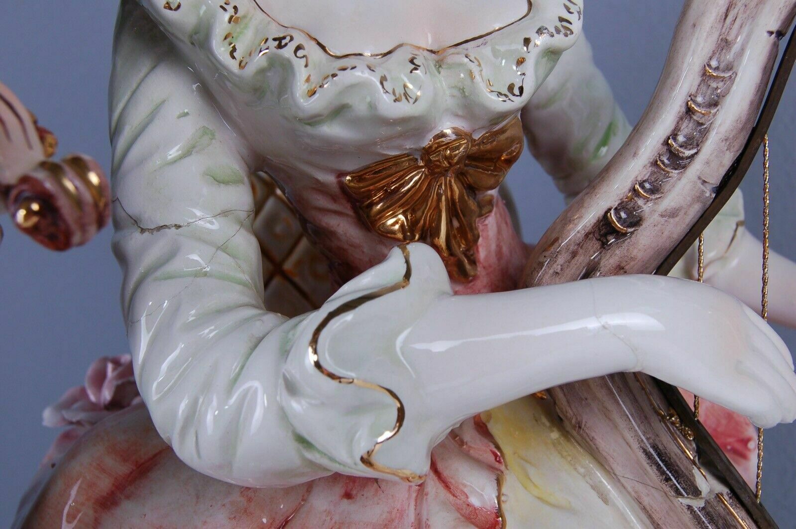 photo for sale Porcelain Large Statue Pottery Made In Italy Musicians Violin Harp
